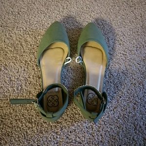 Brand New. Army green, suede, low heel flats